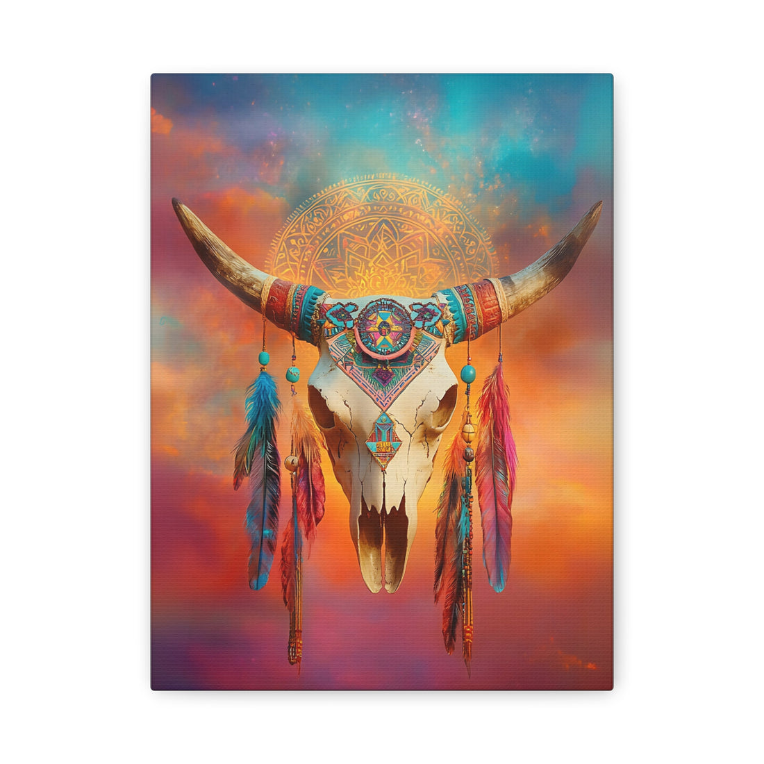 Tableau Plume Indien & Crâne De Vache