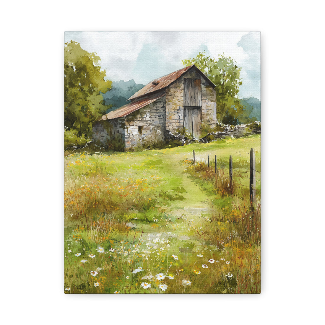 Tableau Aquarelle Ancien Ferme Campagne