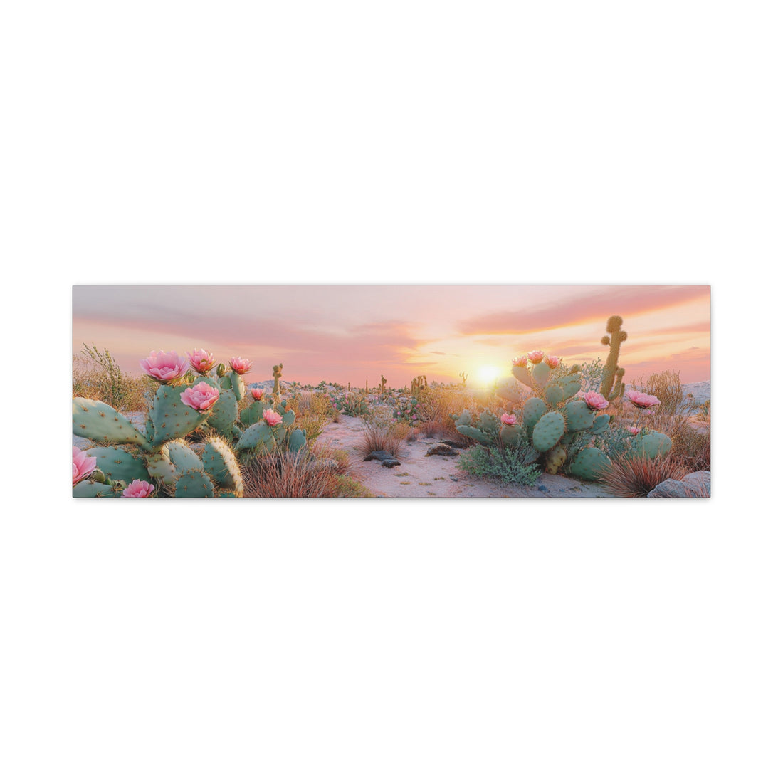 Tableau Panoramique Cactus Rose Et Vert