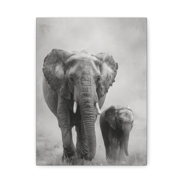 Tableau noir & blanc - éléphant et éléphanteau
