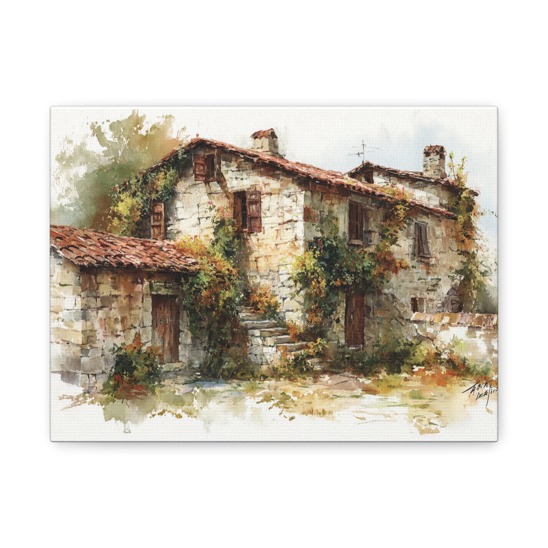 Tableau Aquarelle Ancien Ferme