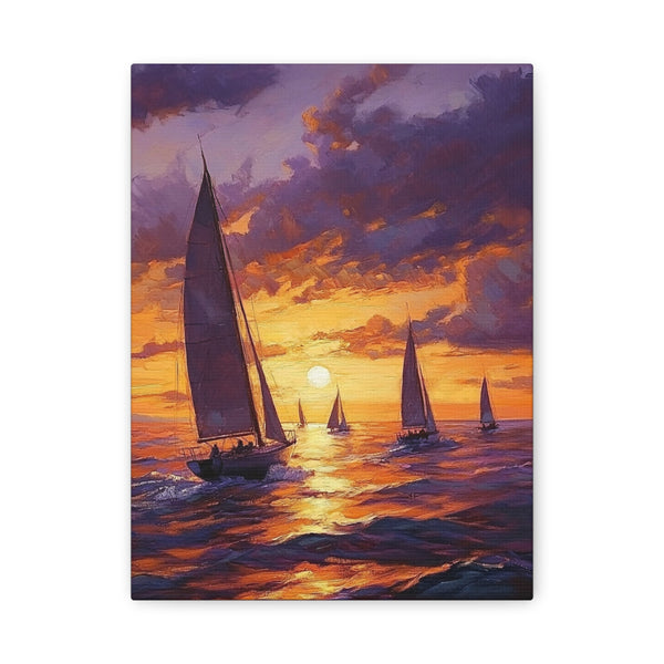 Tableau Coucher De Soleil Sur La Mer Bateaux