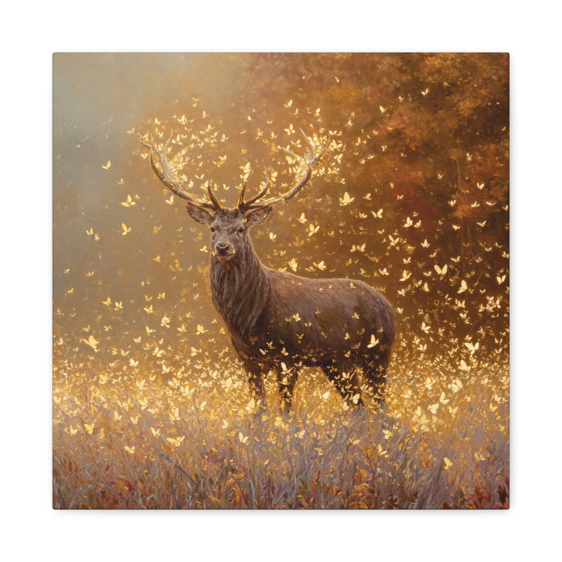 Tableau Cerf & Papillons Dorés
