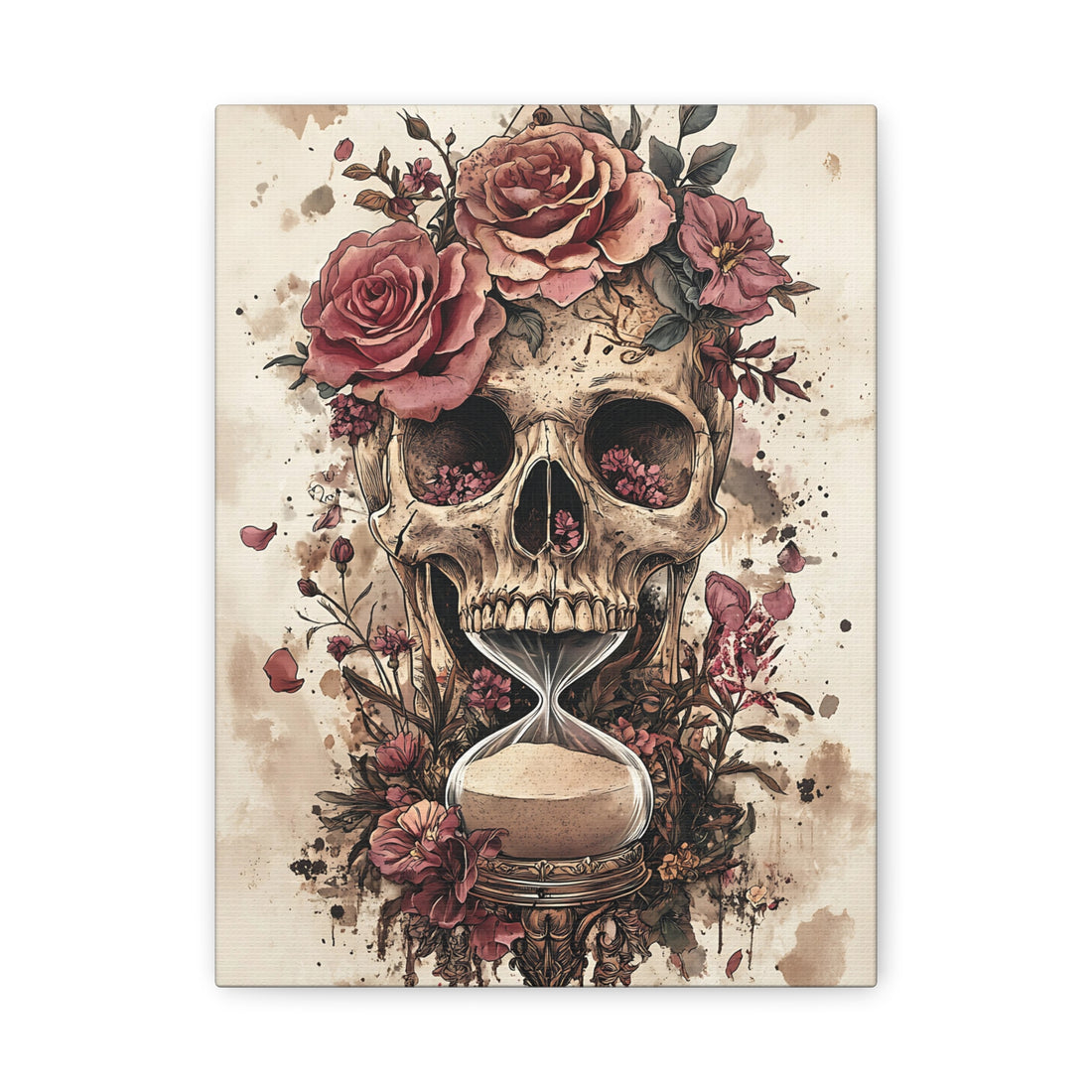 Tableau Fleur Tête De Mort & Sablier