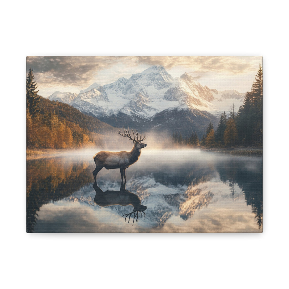 Tableau Montagne Lac Cerf Et Foret