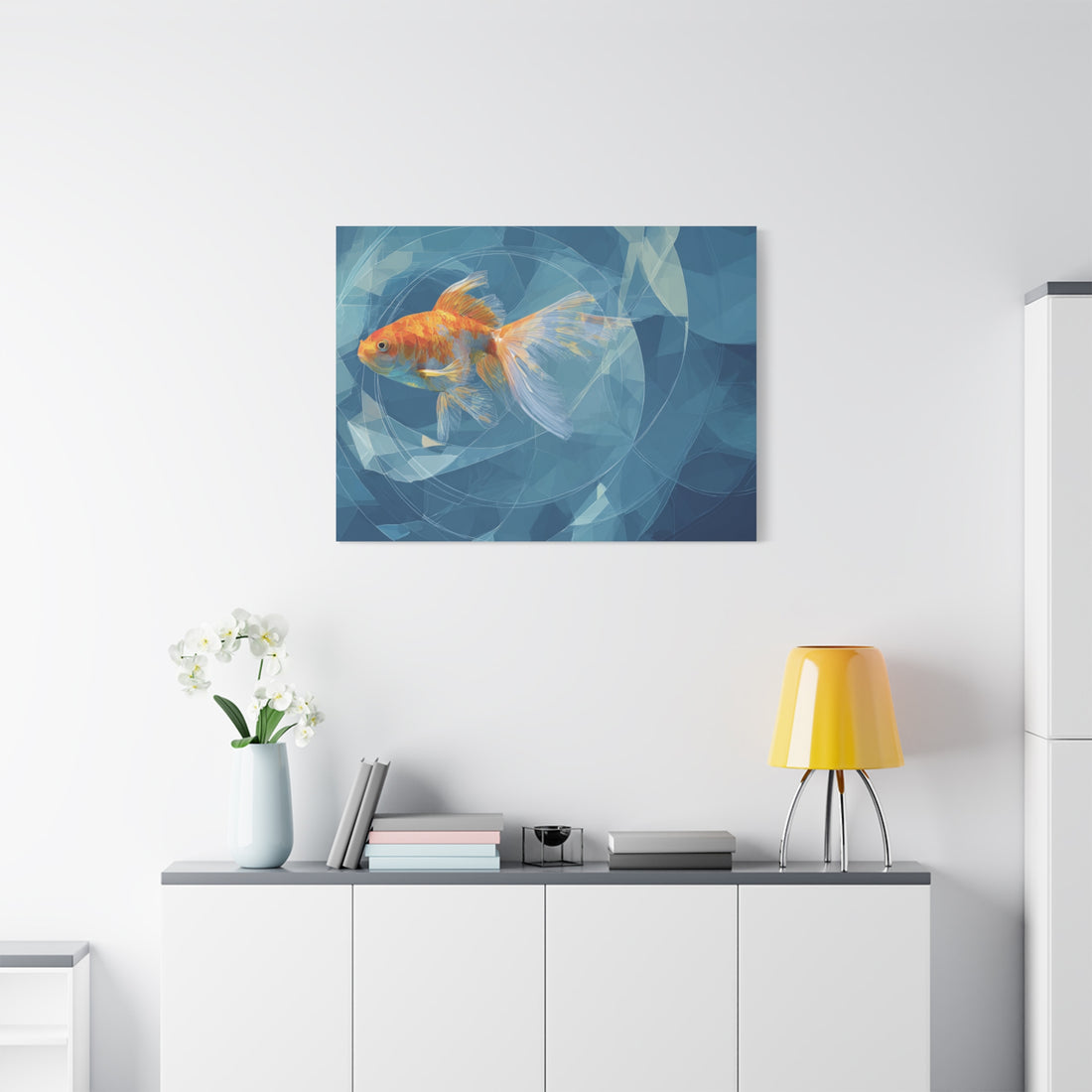Tableau poisson rouge & géométrique
