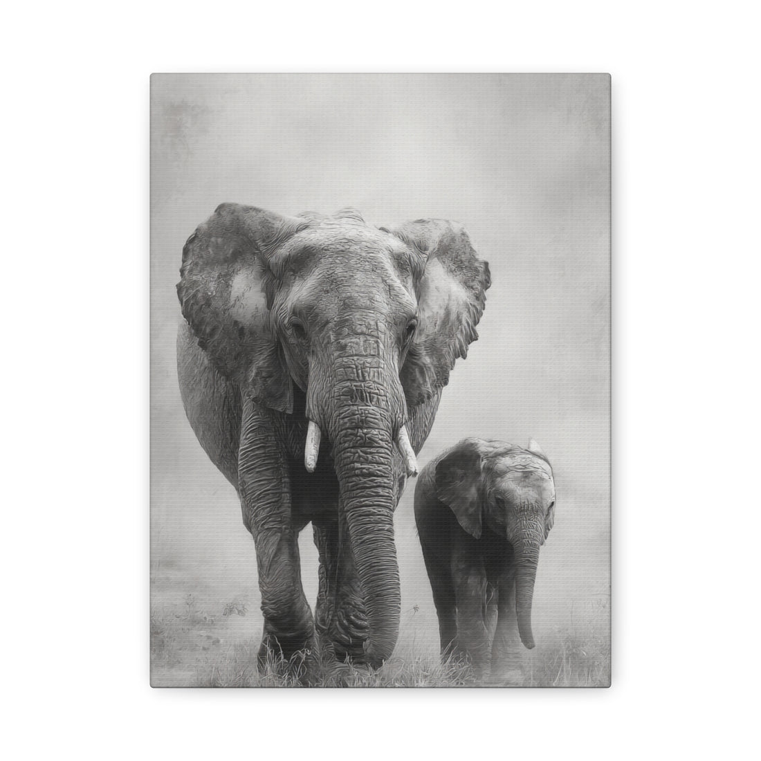 Tableau noir & blanc - éléphant et éléphanteau
