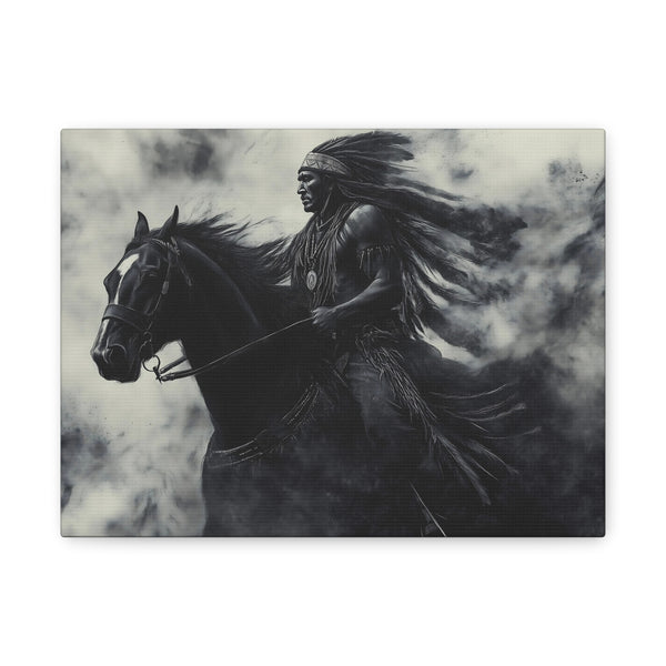 Tableau Indien & Cheval Noir & Blanc