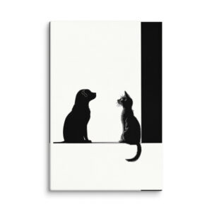 Tableau Silhouette Chat Chien Noir et Blanc