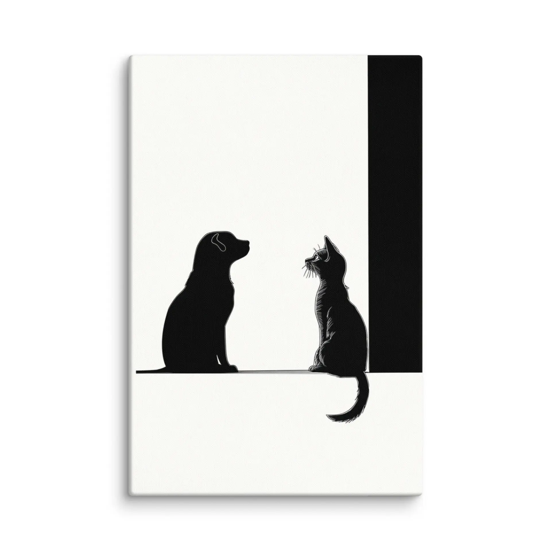 Tableau Silhouette Chat & Chien Noir et Blanc
