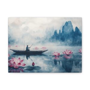 Tableau Peinture Pêcheur Dans Fleurs De Lotus