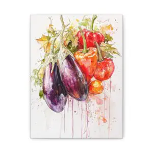 Tableau Aquarelle Aubergine & Poivron
