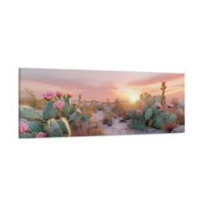Tableau Panoramique Cactus Rose et Vert