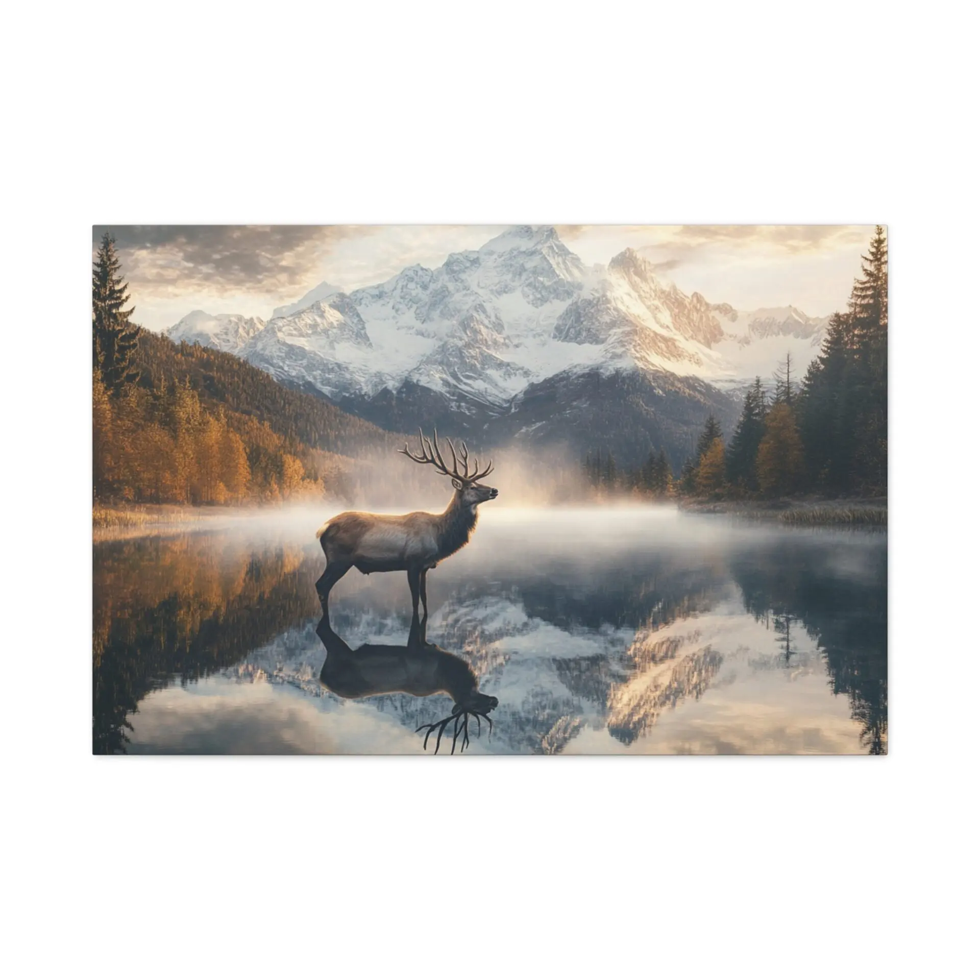 Tableau Montagne Lac Cerf & Forêt