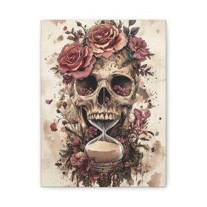Tableau Fleur Tête de Mort & Sablier