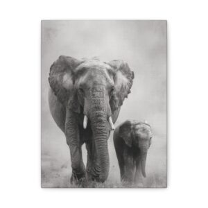 Tableau noir & blanc - éléphant et éléphanteau