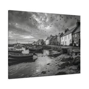 Tableau Noir et Blanc village de pêcheurs